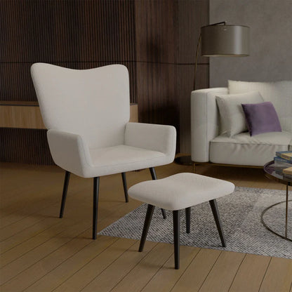 Ohrensessel Relaxsessel Bouclé mit Hocker Beige