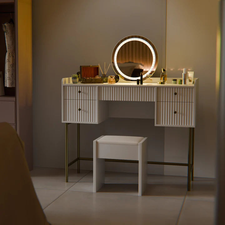 Schminktisch mit Spiegel Samira Touch-LED mit Hocker Melly