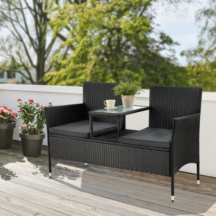 Polyrattan Gartenmöbel Sitzgruppe Monaco in schwarz und dunkelgraue Bezüge