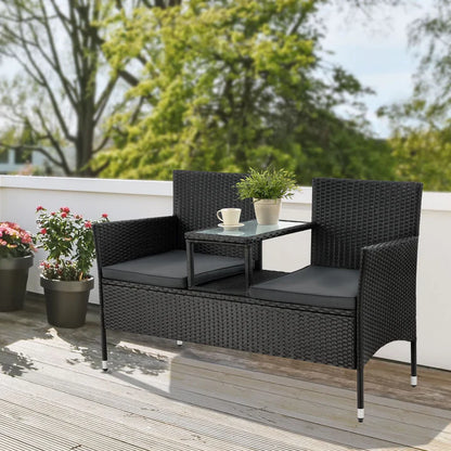 Polyrattan Gartenmöbel Sitzgruppe Monaco in schwarz und dunkelgraue Bezüge