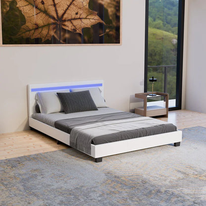 Lit tapissé LED Paris 140 x 200 cm sommier à lattes blanc