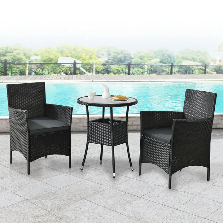3-tlg Polyrattan Sitzgarnitur Balkon Set Bayamo schwarz / grau