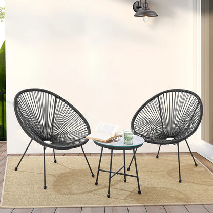 Ensemble de meubles de balcon Ostana 3 pièces ensemble de sièges noirs au design rétro avec table et 2 fauteuils