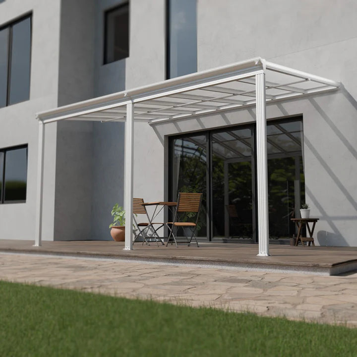 Aluminium Terrassendach Borneo 4x3m mit Doppelsteg-Platten weiss / transparent