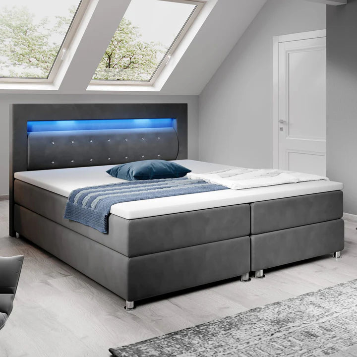 Letto boxspring LED Vancouver 180x200 cm grigio