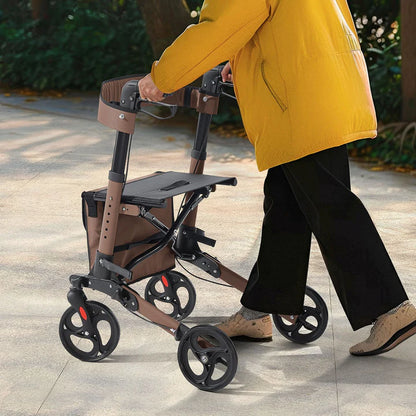 Rollator in alluminio Vital pieghevole con seduta e borsa per la spesa in marrone