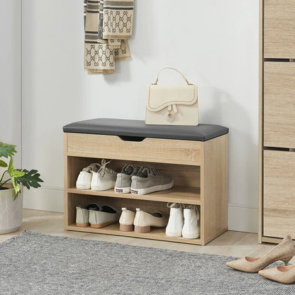 Schuhregal Holzoptik grau 60x30x44 cm mit Klappdeckel