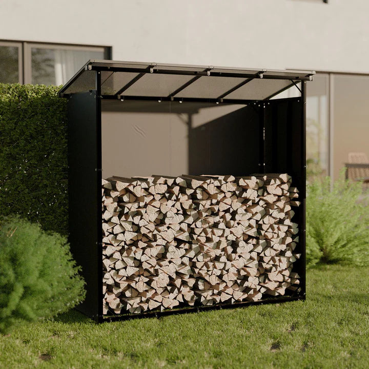 Kaminholzregal außen mit Dach