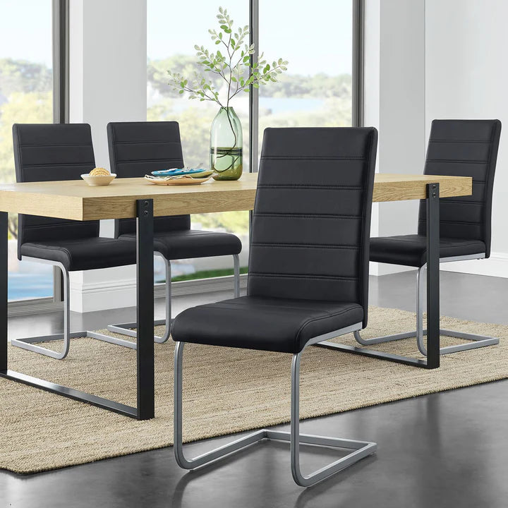 Freischwinger Stuhl Vegas 4er Set aus Kunstleder in schwarz