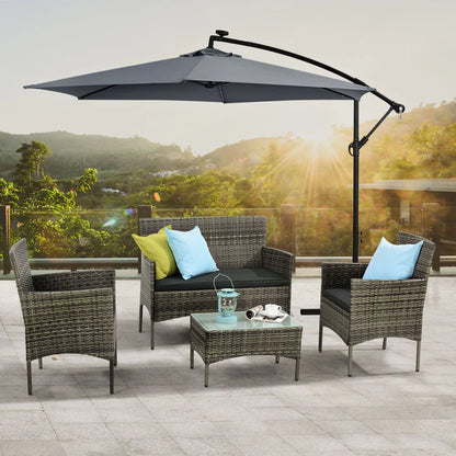 Polyrattan Sitzgruppe Fort Myers grau-meliert und dunkelgraue Bezüge