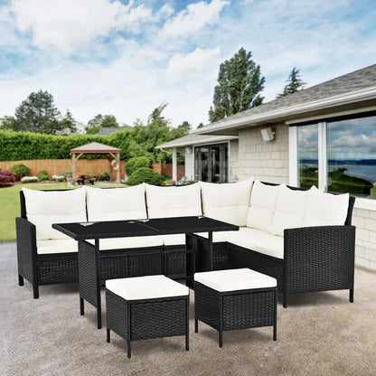 Salon de jardin en polyrotin Manacor noir avec canapé ; Table et 2 tabourets