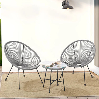 Set di mobili da balcone Ostana, gruppo di sedute grigio da 3 pezzi in design retrò con tavolo e 2 poltrone