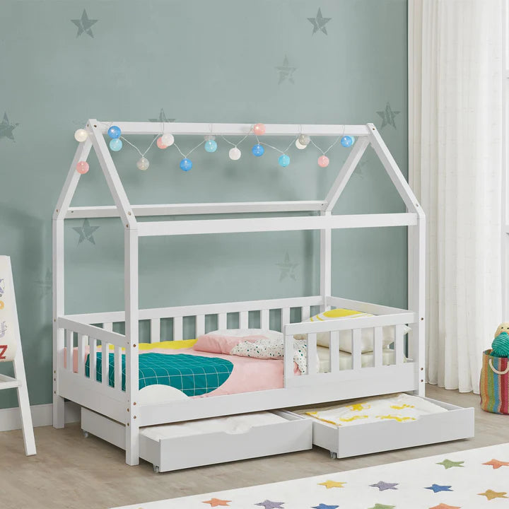 Lit enfant Marli 80 x 160 cm avec coffre de lit et sommier à lattes blanc