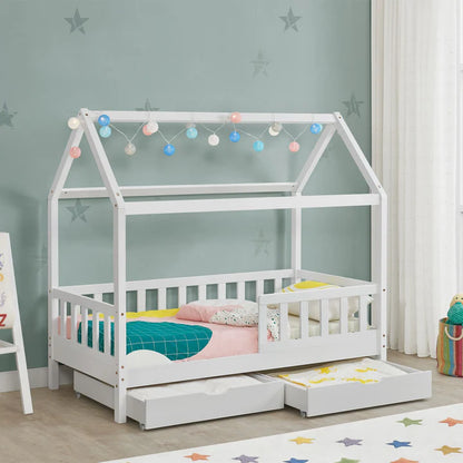 Lit enfant Marli 80 x 160 cm avec coffre de lit et sommier à lattes blanc