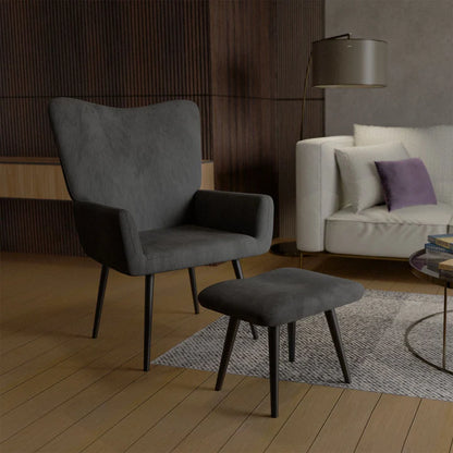 Ohrensessel Relaxsessel Cord mit Hocker Grau