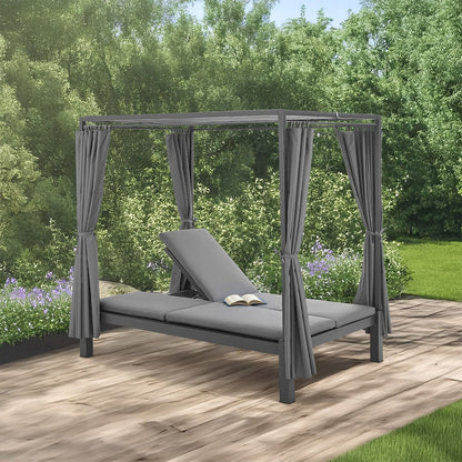 Doppel Loungebett Sonnenliege Kreta - Liege mit Dach in Grau