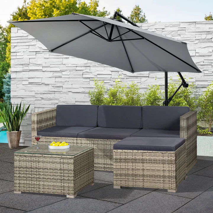 Salon en polyrotin Punta Cana M gris chiné et housses gris foncé