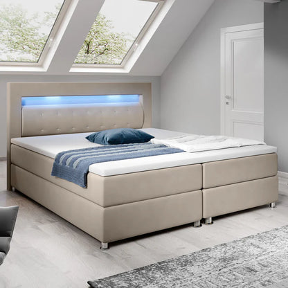 Letto boxspring LED Vancouver 140x200 cm Beige