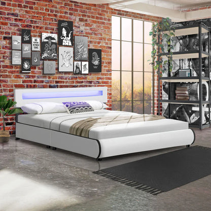 Lit rembourré Sevilla 180 x 200 cm éclairage LED et sommier à lattes blanc