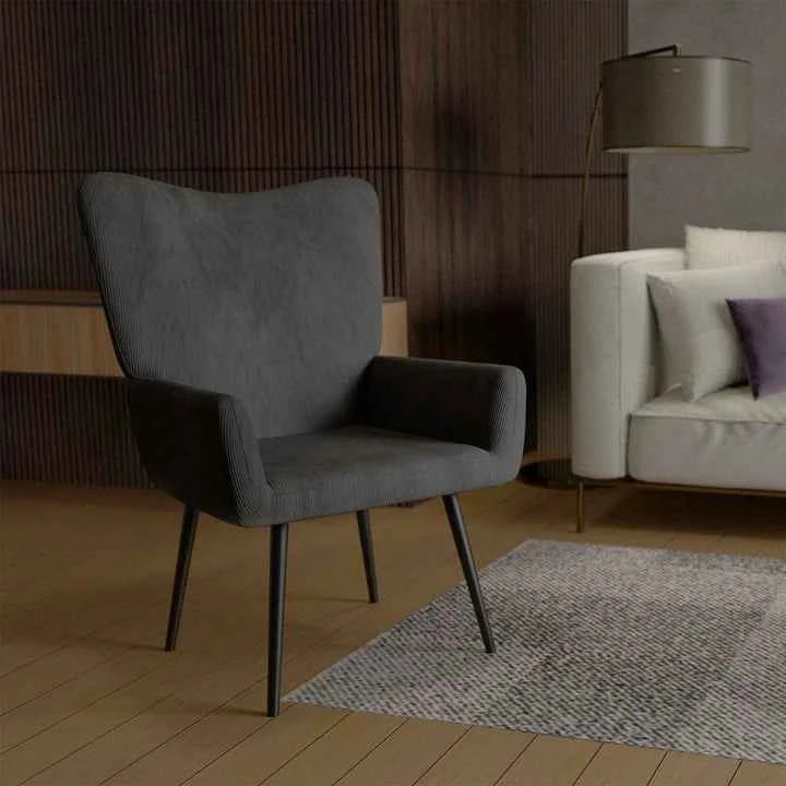 Ohrensessel Relaxsessel skandinavischen Design Cord Grau