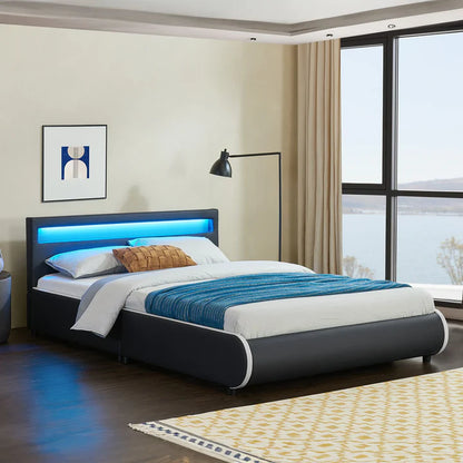 Lit rembourré LED Sevilla 140 x 200 cm sommier à lattes noir