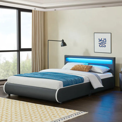 Lit rembourré LED Sevilla 140 x 200 cm sommier à lattes gris foncé