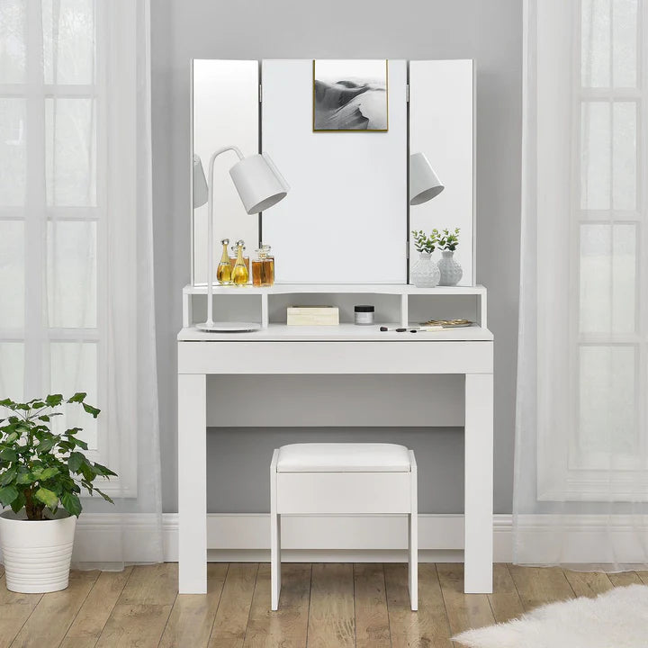 Tabouret coiffeuse Melly en blanc