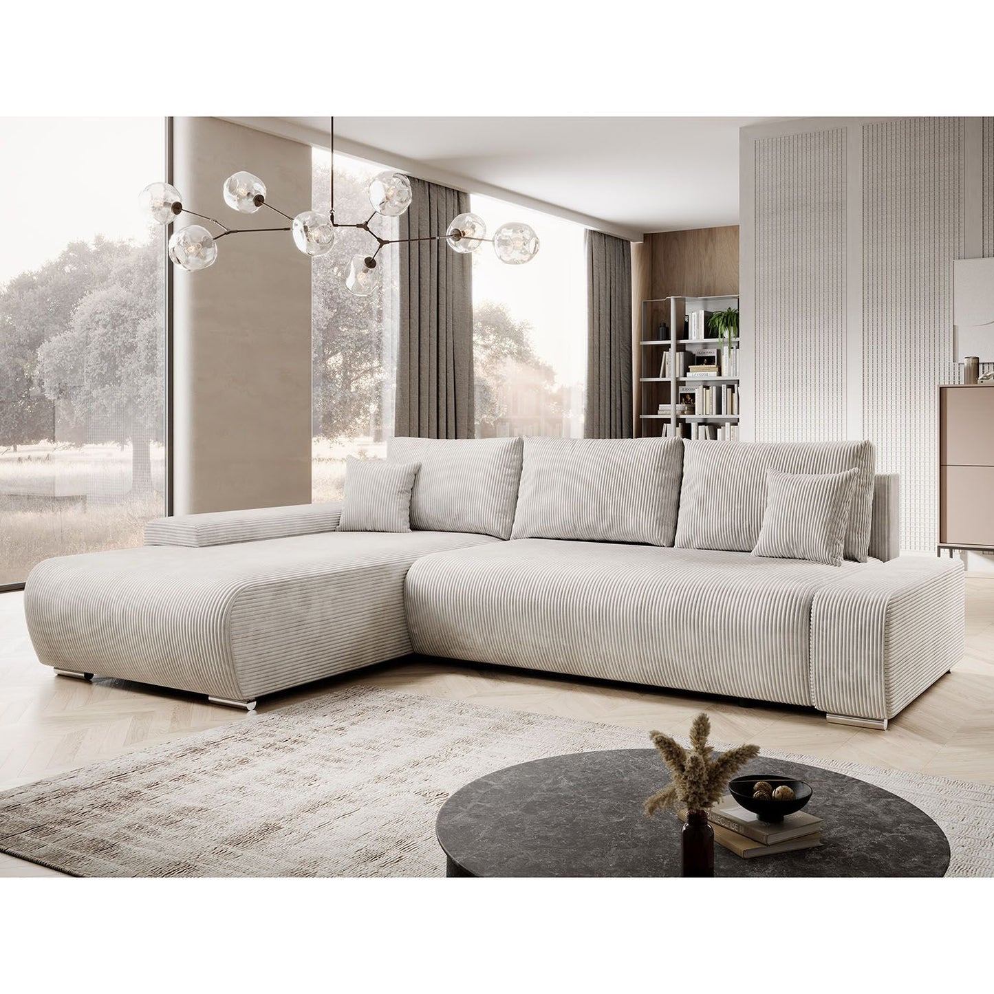 Sofa Iseo in L-Form mit Schlaffunktion Beige