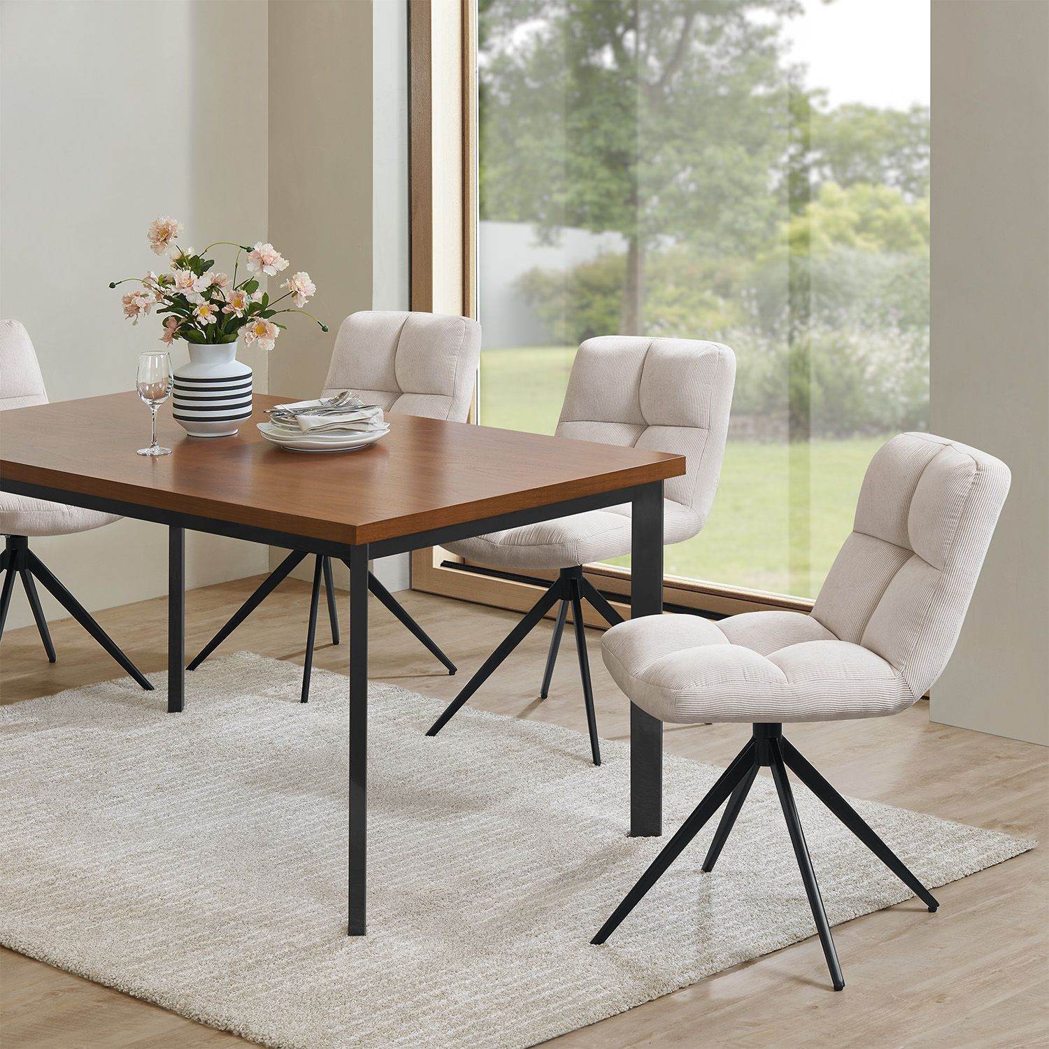 Drehstuhl Dallas 2er Set Cord Beige - Palo24