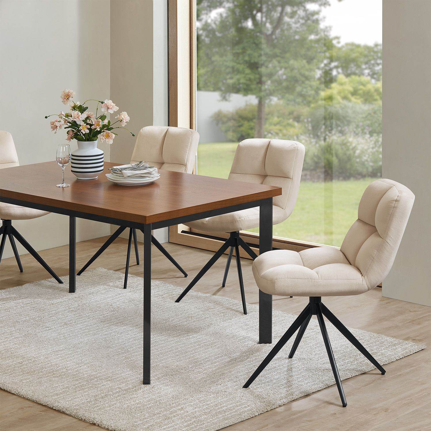 Drehstuhl Dallas 4er Set Samt Beige - Palo24