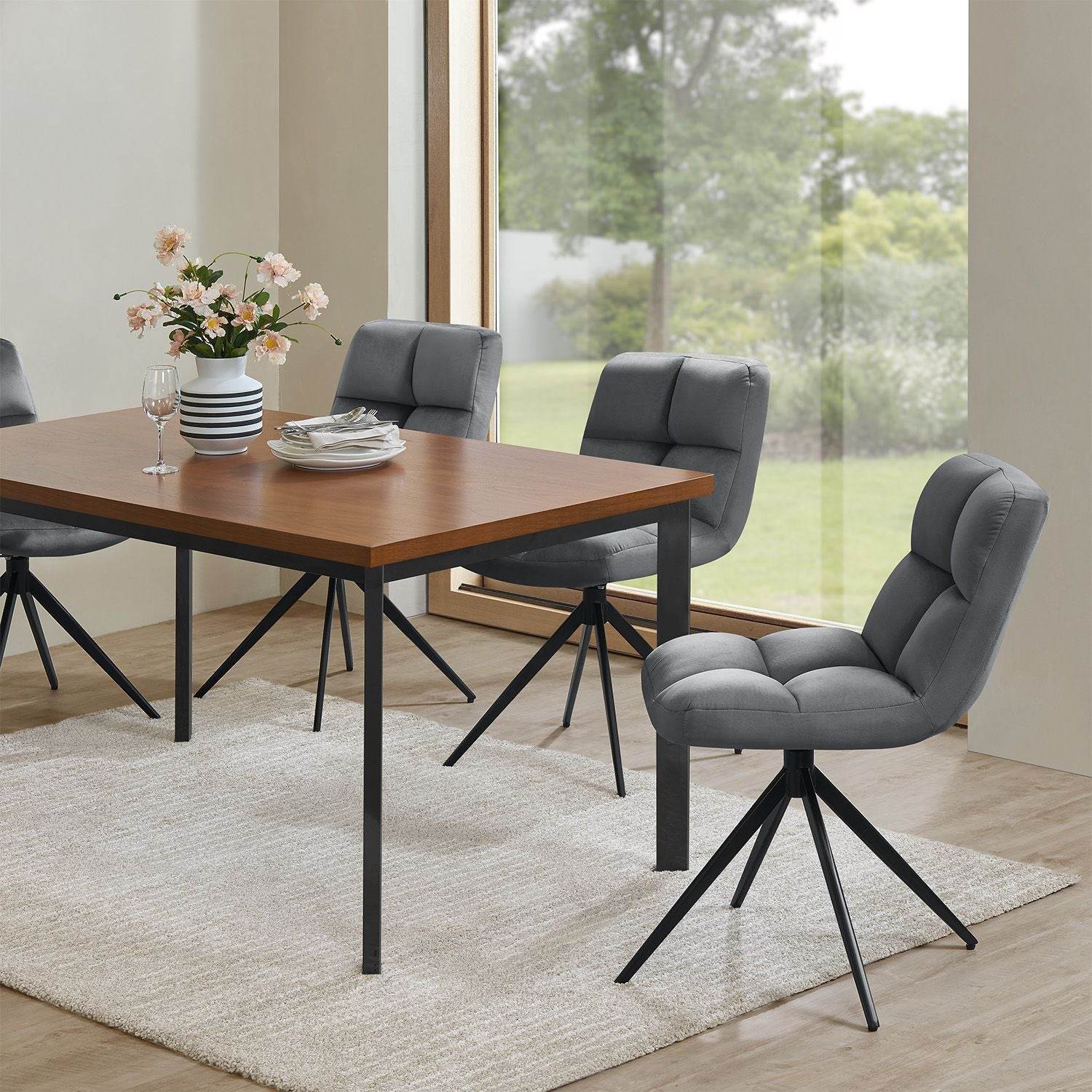 Drehstuhl Dallas 6er Set Samt Dunkelgrau - Palo24