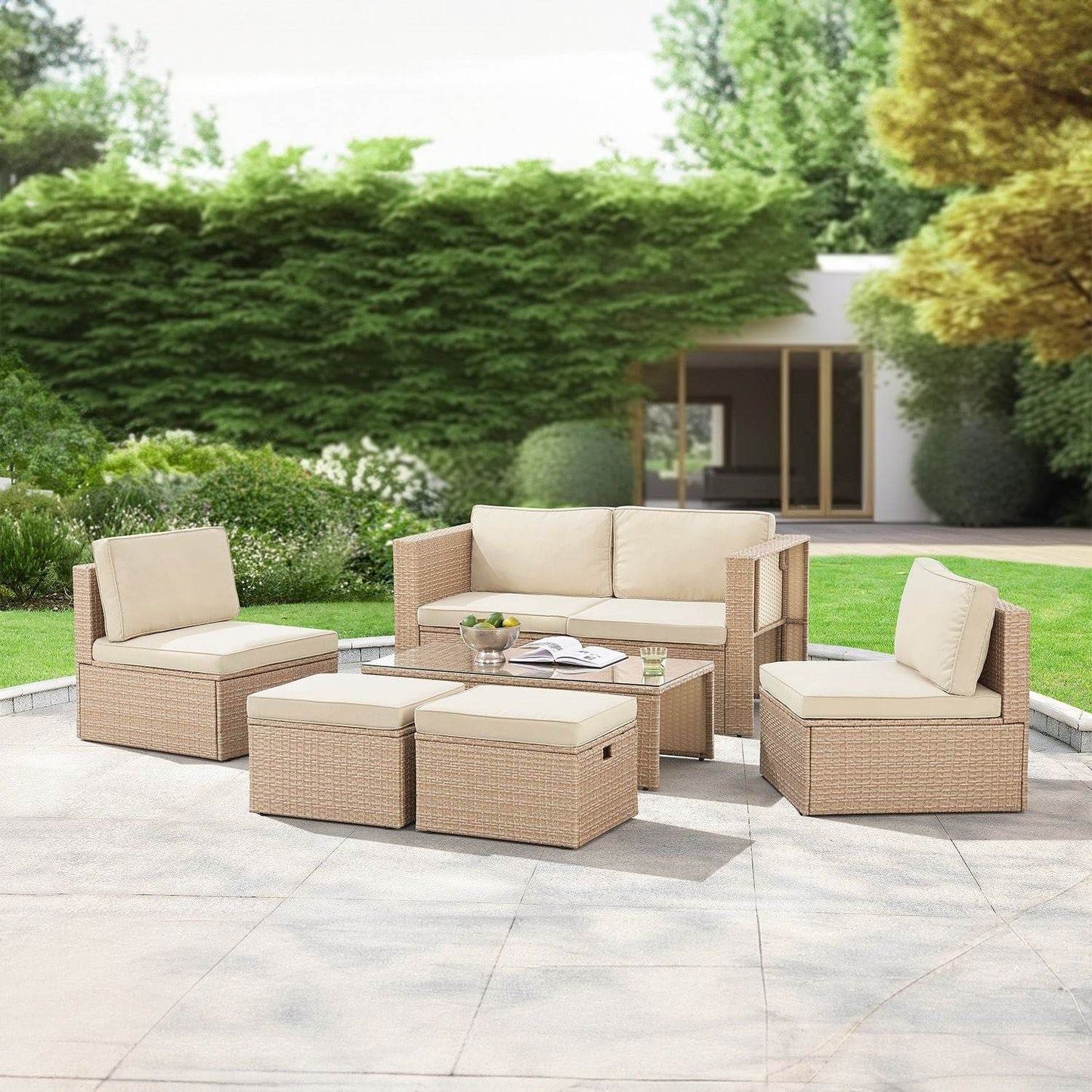 Gartenmöbel Polyrattan Lounge Salou inkl. Polster Creme - Palo24