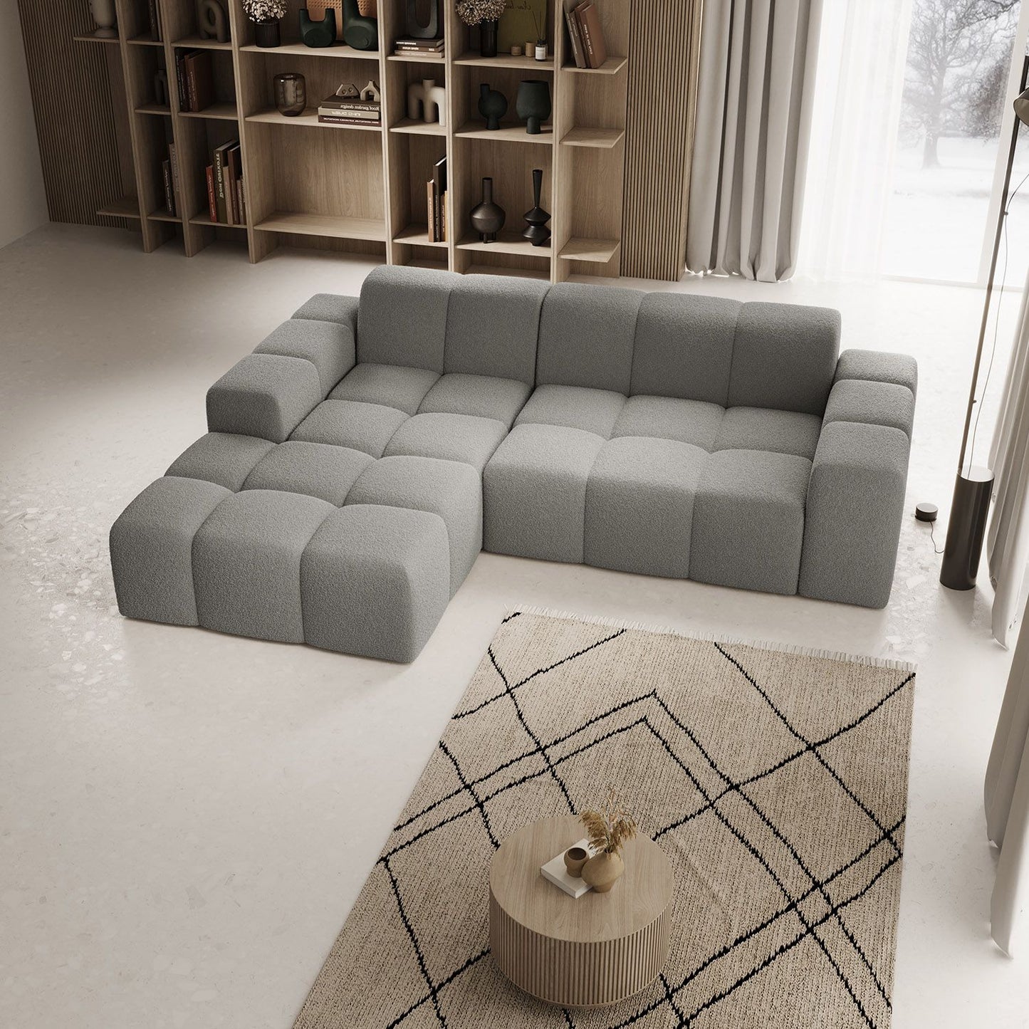 Sofa Merano Links - Boucle-Gewebe in Grau