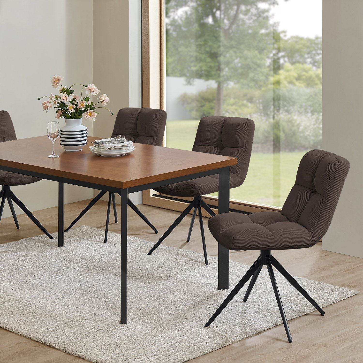 Drehstuhl Dallas Cord 2er Set - Braun - Palo24