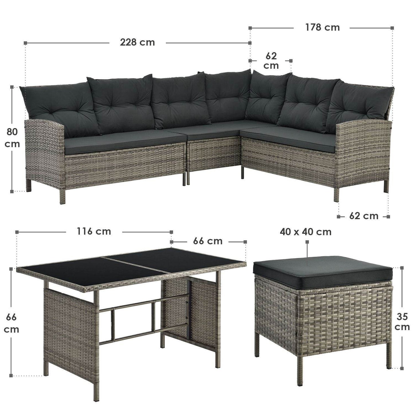 Polyrattan Lounge Manacor Gartenmöbel-Set Grau-meliert/Grau - Palo24