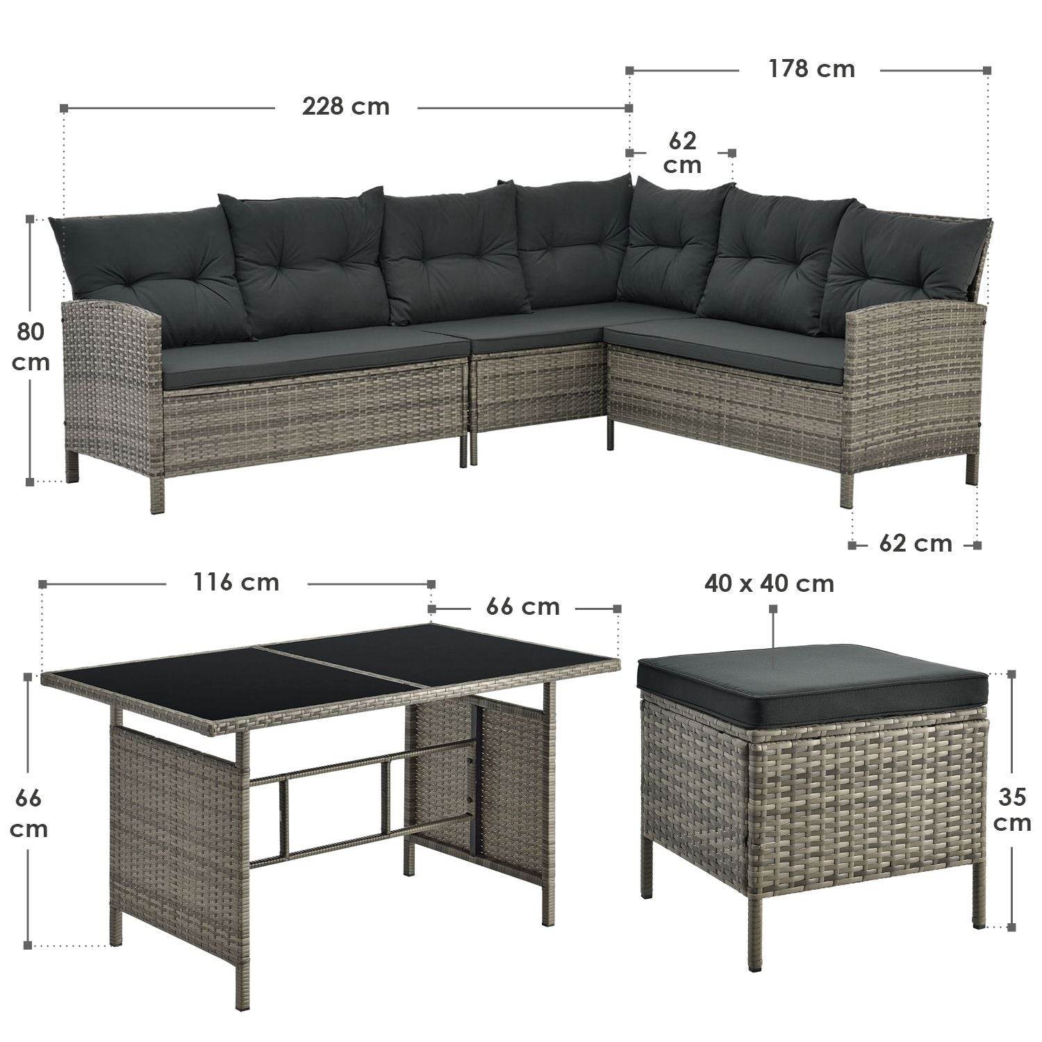 Polyrattan Lounge Manacor Gartenmöbel-Set Grau-meliert/Grau - Palo24