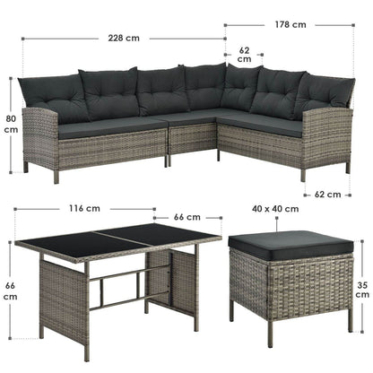 Polyrattan Lounge Manacor Gartenmöbel-Set Grau-meliert/Grau - Palo24