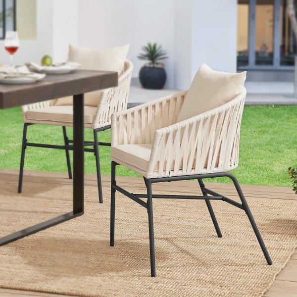 2er-Set Rope Stühle Gartenmöbel in Beige Inkl. Sitz- und Rückenkissen