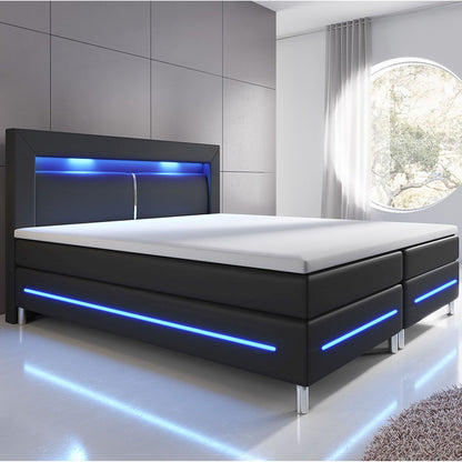 Boxspringbett Norfolk 200 x 200 cm schwarz - LED-Streifen und Federkernmatratze