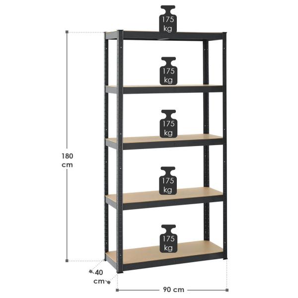 Lot de 2 étagères de rangement Basic 180 x 90 x 40 cm en gris