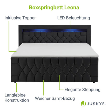 Boxspringbett Leona 180x200 cm - Schwarz