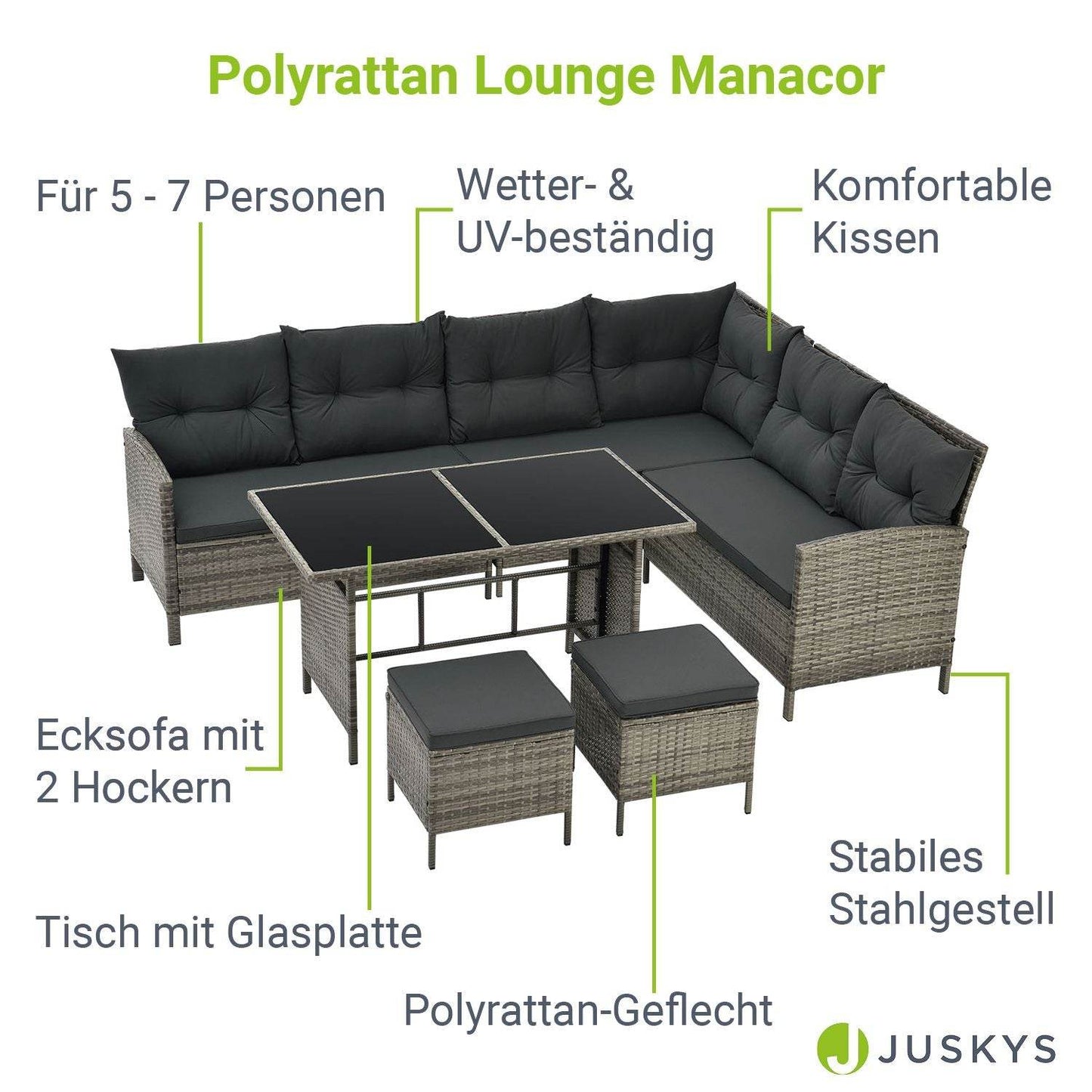 Polyrattan Lounge Manacor Gartenmöbel-Set Grau-meliert/Grau - Palo24