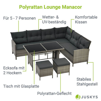 Polyrattan Lounge Manacor Gartenmöbel-Set Grau-meliert/Grau - Palo24