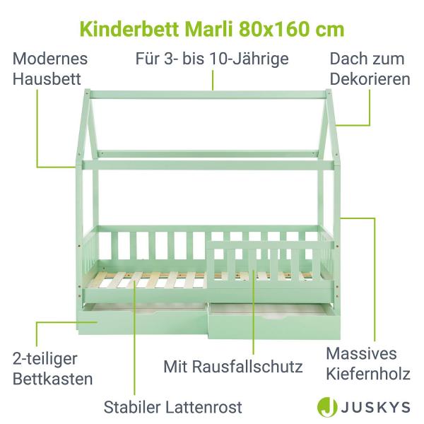 Letto per bambini Marli 80 x 160 cm con contenitore e rete a doghe Mint