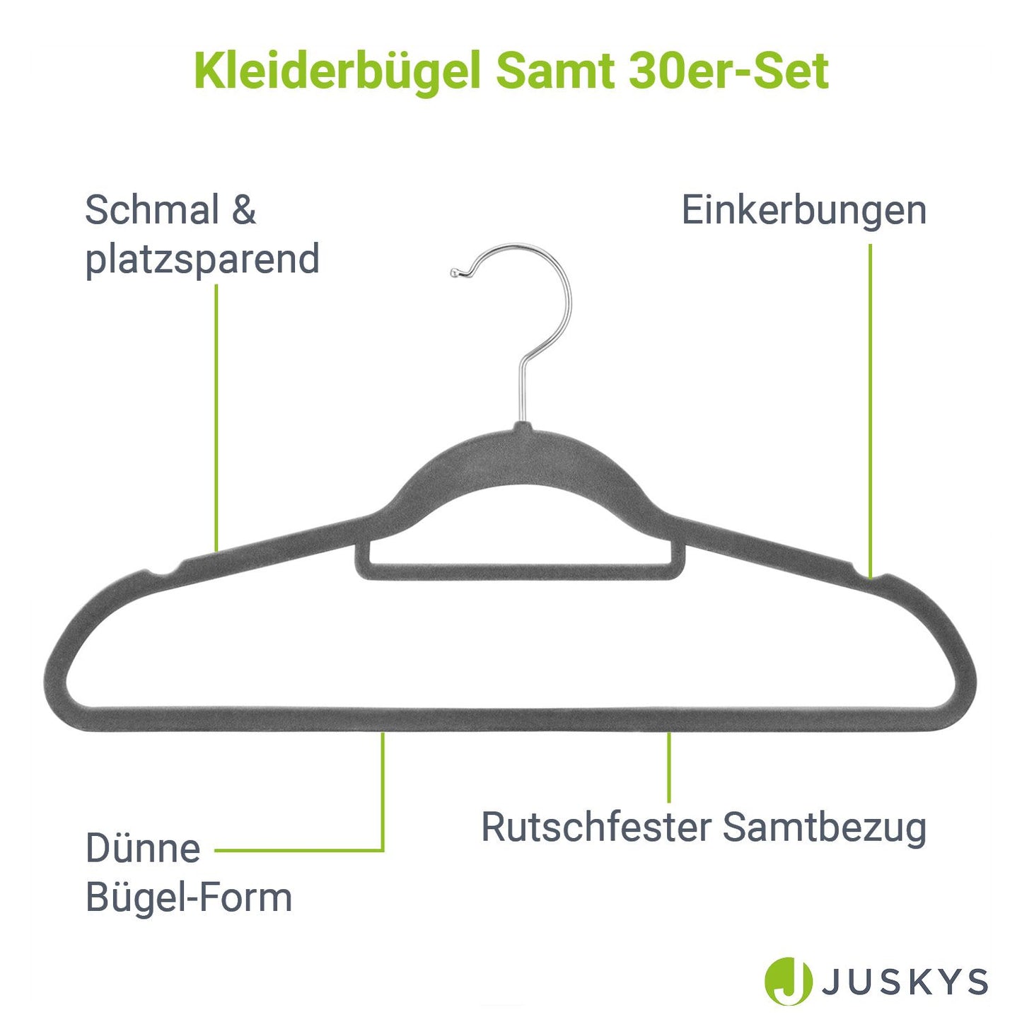 Kleiderbügel Samt 30er Set Grau