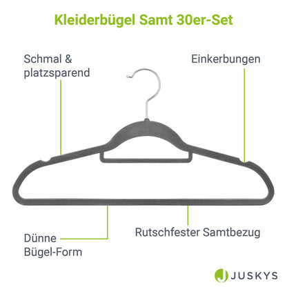 Kleiderbügel Samt 30er Set Grau