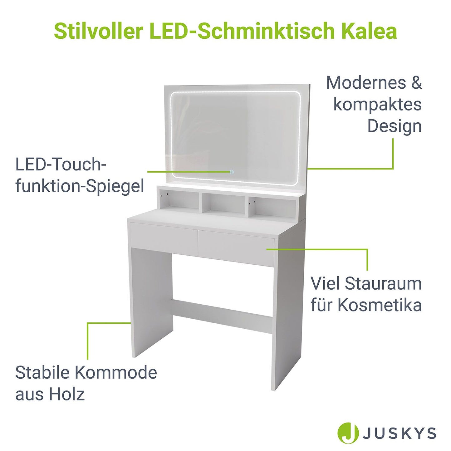 Schminktisch Kalea mit Spiegel & LED - Weiss