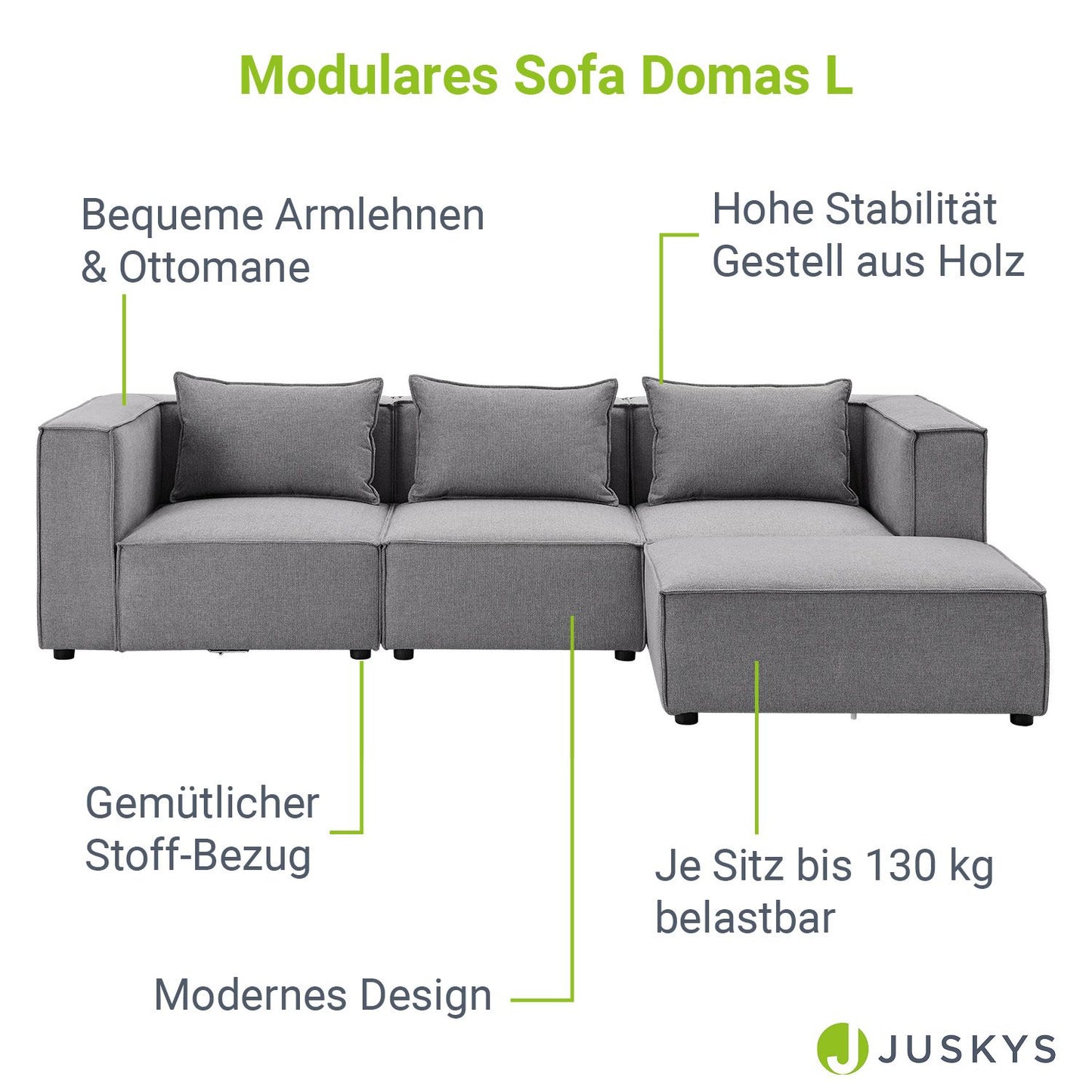 Modulares Sofa Domas L - 3 Sitzer Dunkelgrau