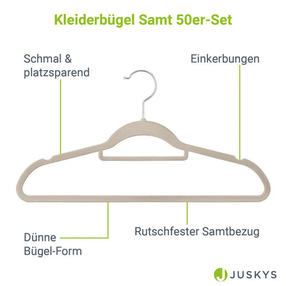 Kleiderbügel Samt 50er Set Khaki