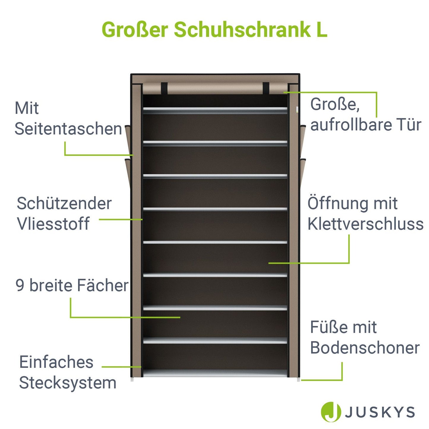 Schuhschrank L aus Stoff 9 Ebenen Hellbraun